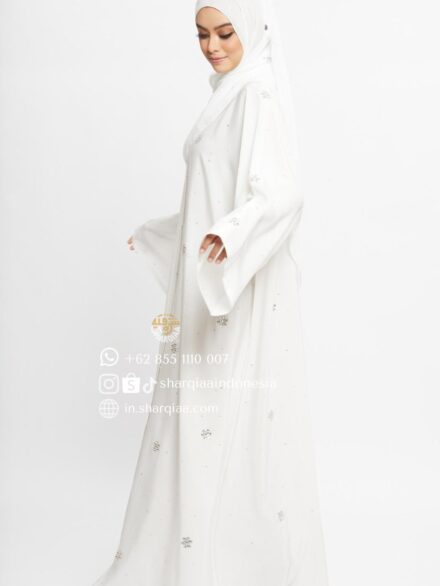 SHARQIAA Leaf Scattered Swarovski Abaya - Include Hijab Square / Shawl