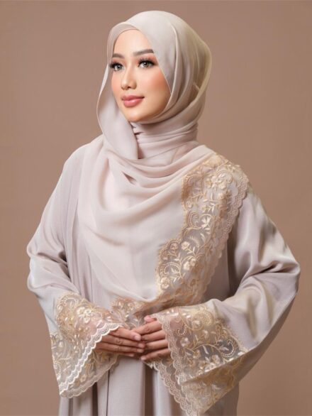 SHARQIAA Lace Abaya - Include Hijab Shawl / Square